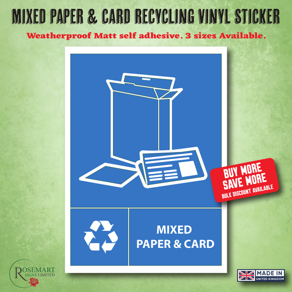 Mixed Paper & Card Recycling bin vinyl stickers.