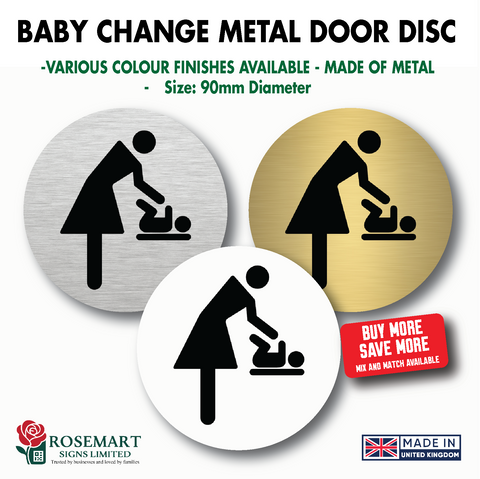 Baby Change Metal Door Disc – Aluminium Door Sign – 90mm Round