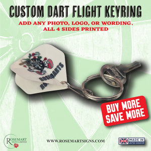 Personalised custom photo, logo text print dart flight keyring