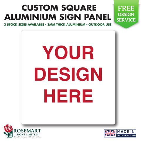 Custom Square Aluminium Composite Sign Panel (Dibond) – 3mm Thick – 200mm, 300mm, 400mm – Drill Holes or Panel Only