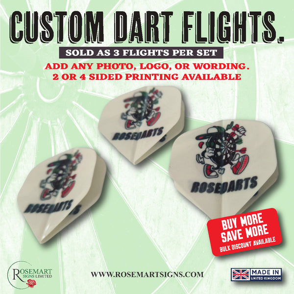 Personalised Custom printed dart Flights. 2 or 4 sided printing