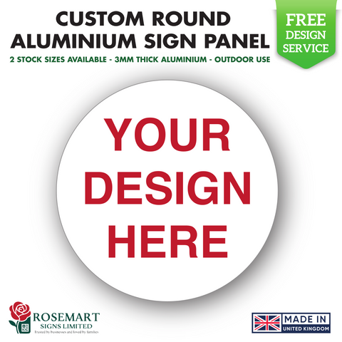 Custom Round Aluminium Composite Sign Panel (Dibond) – 3mm Thick – 150mm & 300mm – Drill Holes or Panel Only (Copy)