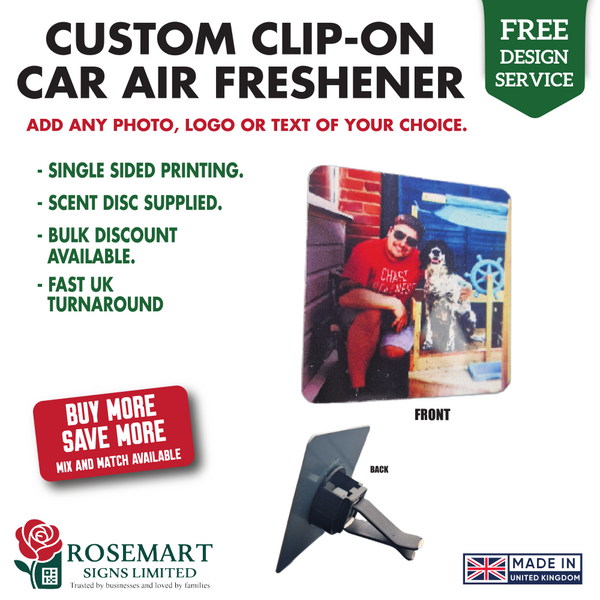 Custom Car Vent Clip Air Freshener – Personalised Photo & Logo (Bulk Savings)