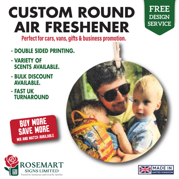 Custom Round Car Air Fresheners  – Personalised Photo & Logo Prints (Bulk Discounts Available)