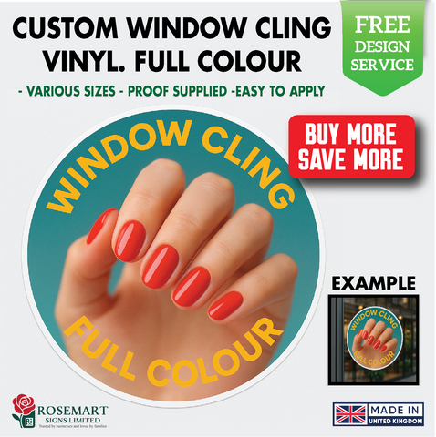 Round Window Cling Decal – Full Colour Custom Printed Sign for Shops, Cafes, Offices & More