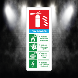 Dry Powder Fire Extinguisher Sign – 80×200mm – Vinyl Sticker or Aluminium Metal
