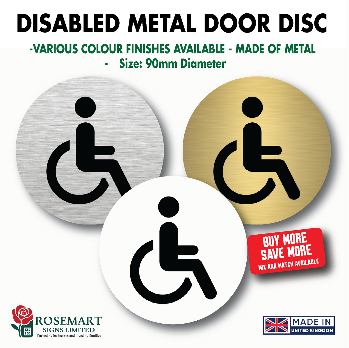 Disabled Metal Door Disc – Aluminium Door Sign – 90mm Round – Rosemart ...