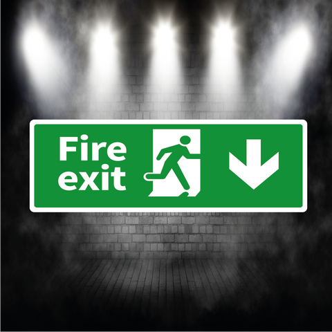 Fire Exit Sign Arrow Down – Vinyl Sticker or Aluminium Safety Plaque