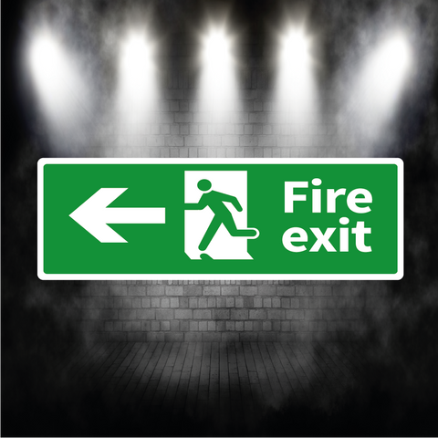 Fire Exit Sign Arrow Left – Vinyl Sticker or Aluminium Safety Plaque
