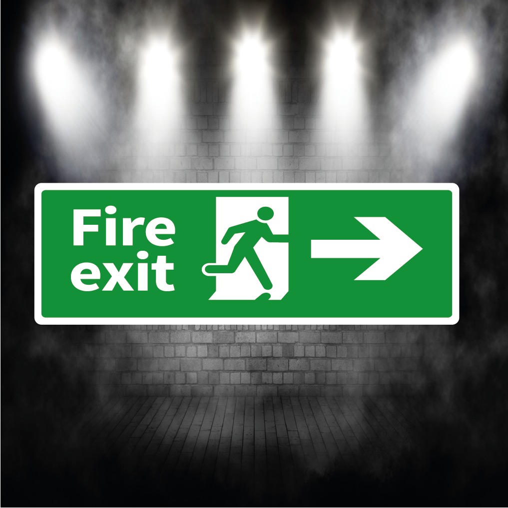 Fire Exit Sign Arrow Right – Vinyl Sticker or Aluminium Safety Plaque