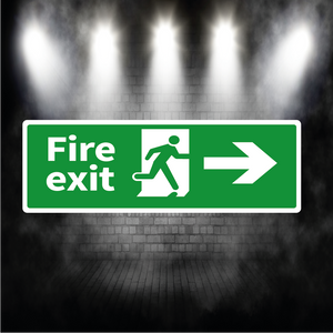 Fire Exit Sign Arrow Right – Vinyl Sticker or Aluminium Safety Plaque