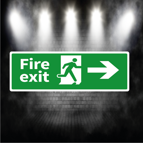 Fire Exit Sign Arrow Right – Vinyl Sticker or Aluminium Safety Plaque