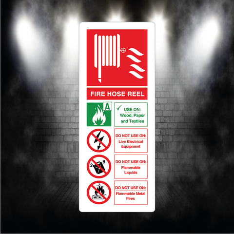 Fire Hose Reel Sign – 80×200mm – Vinyl Sticker or Aluminium Metal