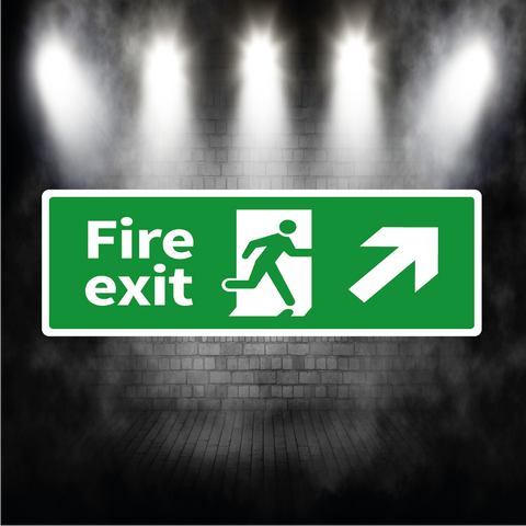 Fire Exit Sign Arrow Up Right – Vinyl Sticker or Aluminium Safety Plaque