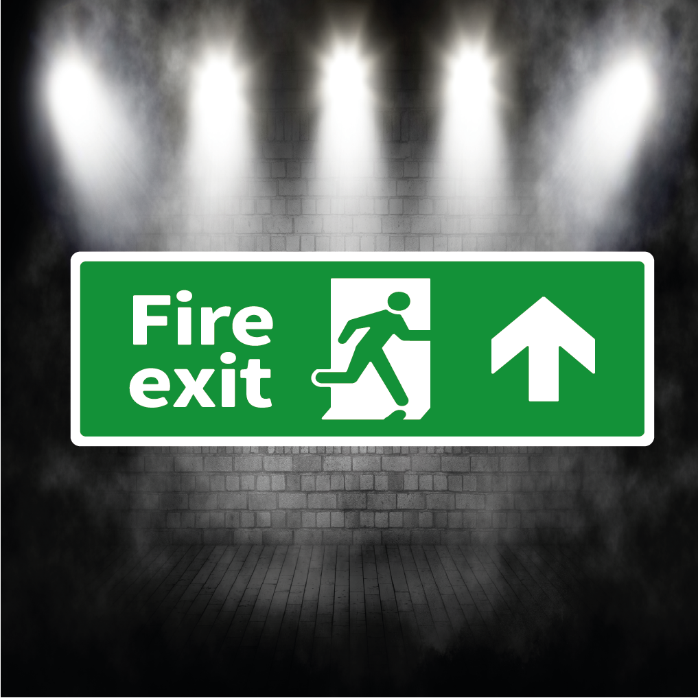 Fire Exit Sign Arrow Up – Vinyl Sticker or Aluminium Safety Plaque