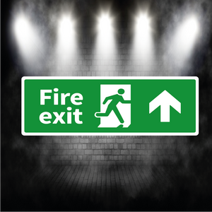 Fire Exit Sign Arrow Up – Vinyl Sticker or Aluminium Safety Plaque