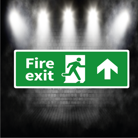 Fire Exit Sign Arrow Up – Vinyl Sticker or Aluminium Safety Plaque