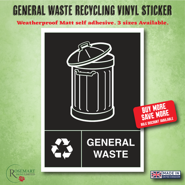 General Waste Recycling bin vinyl stickers.