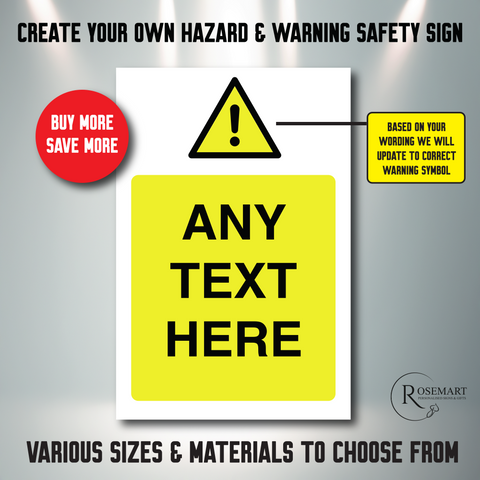 Create your own Portrait hazard and warning safety sign. Any symbol or text