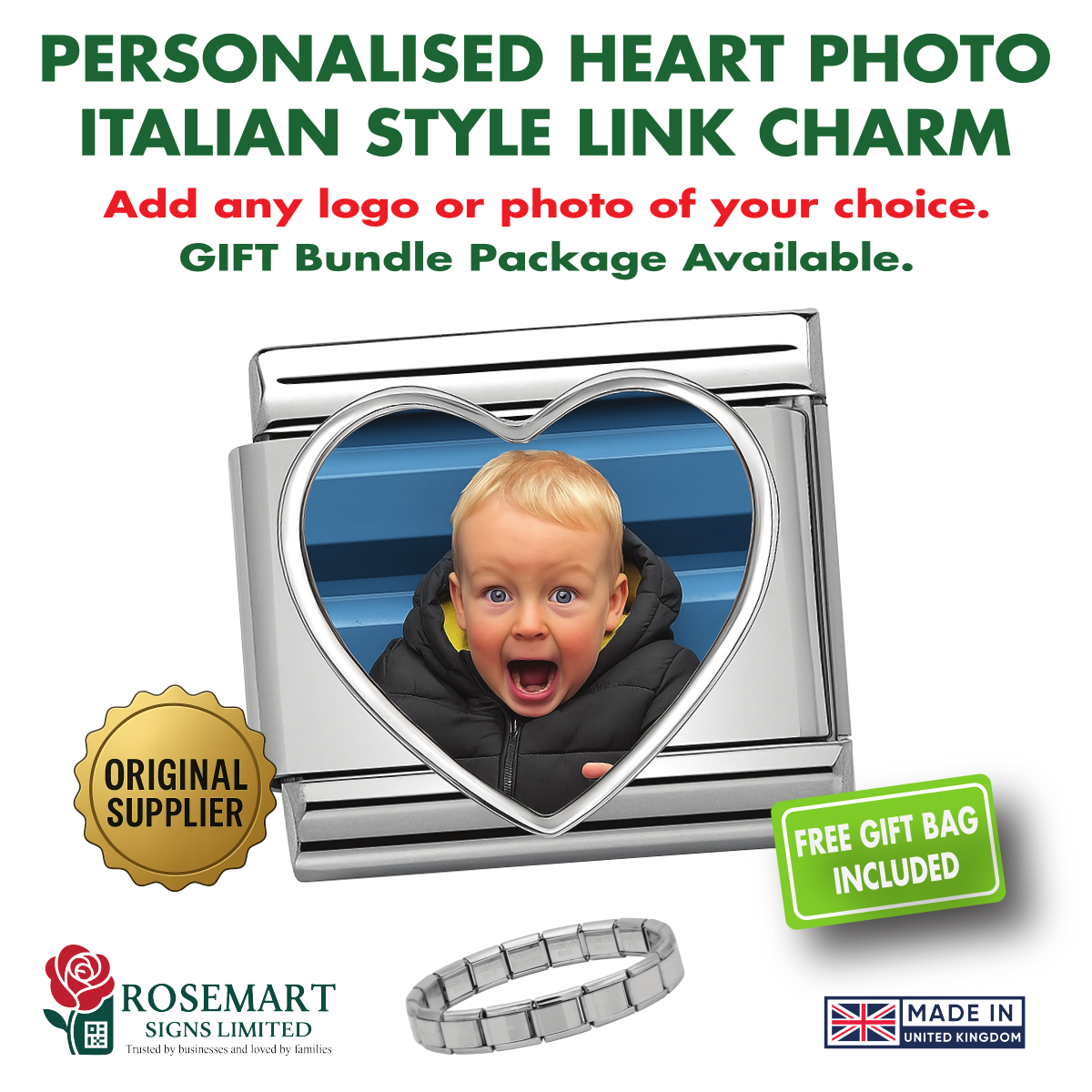 Personalised Heart Photo Italian Charm