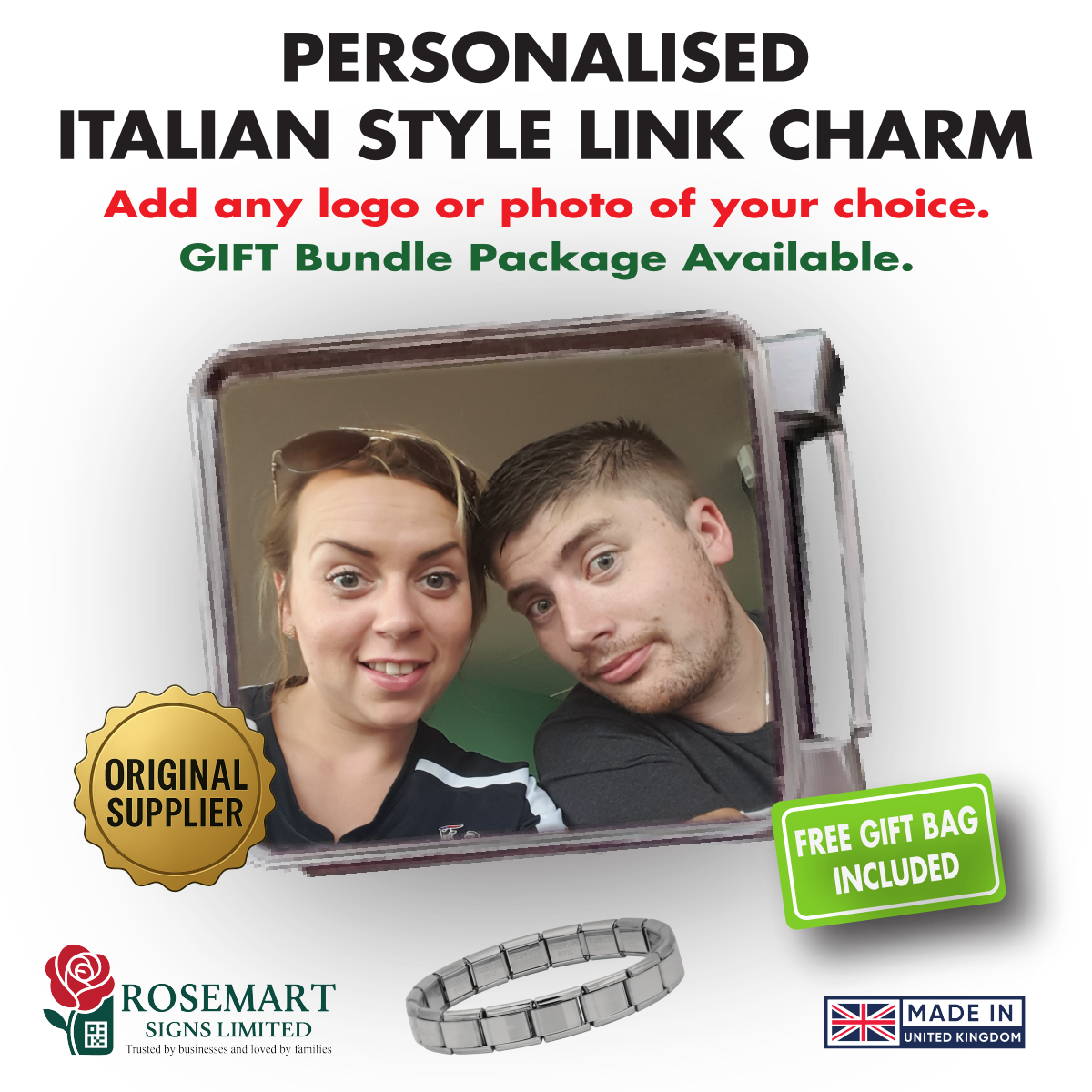 Personalised Rectangle Photo Italian Charm