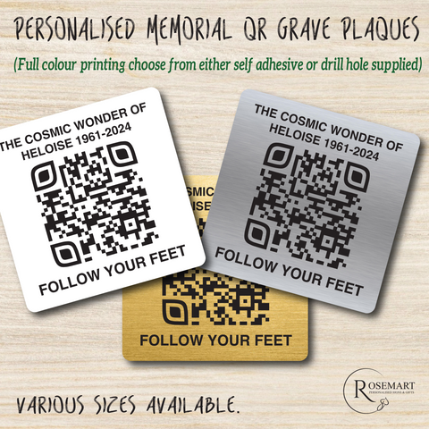Personalised Memorial QR code grave marker metal plaques.