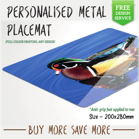Personalised photo text logo Printed Metal Placemats. Any Design