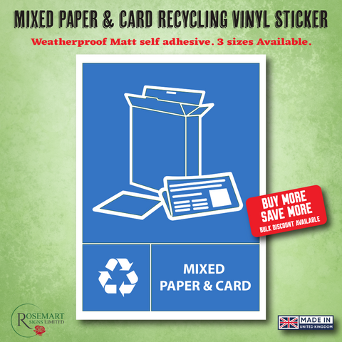 Mixed Paper & Card Recycling bin vinyl stickers.