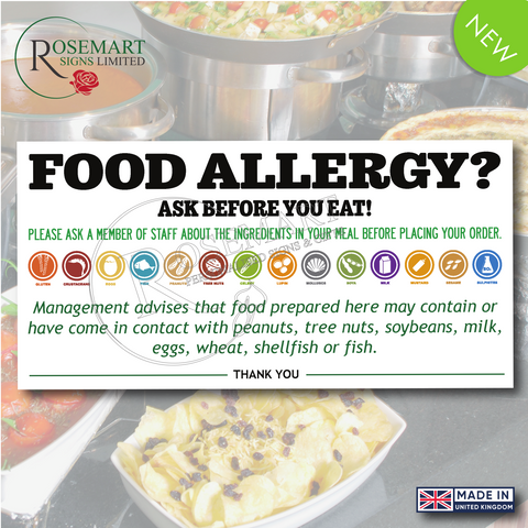 Food Allergy ask before you eat Self adhesive vinyl sticker. 100x200mm