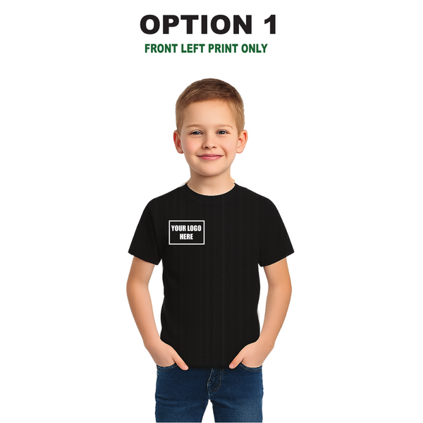 Children's Custom Black T-Shirt – Personalised Logo or Text – Front & Back Print – Proof Before Printing – HTV Print UK