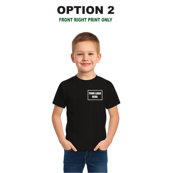 Children's Custom Black T-Shirt – Personalised Logo or Text – Front & Back Print – Proof Before Printing – HTV Print UK