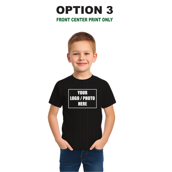 Children's Custom Black T-Shirt – Personalised Logo or Text – Front & Back Print – Proof Before Printing – HTV Print UK