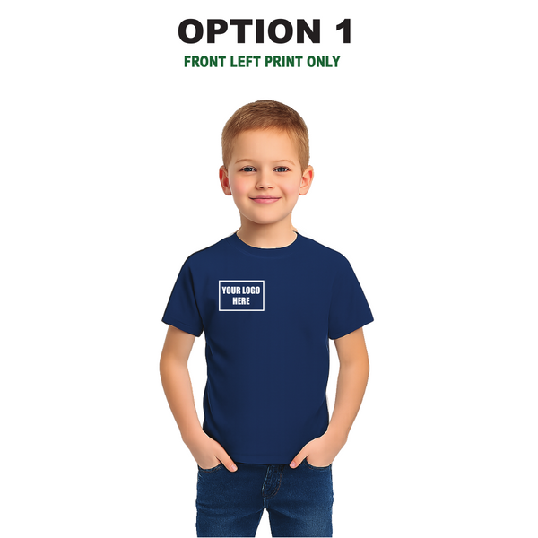 Children's Custom Blue T-Shirt – Personalised Logo or Text – Front & Back Print – Proof Before Printing – HTV Print UK