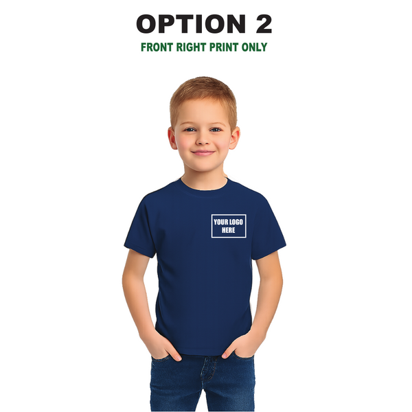 Children's Custom Blue T-Shirt – Personalised Logo or Text – Front & Back Print – Proof Before Printing – HTV Print UK