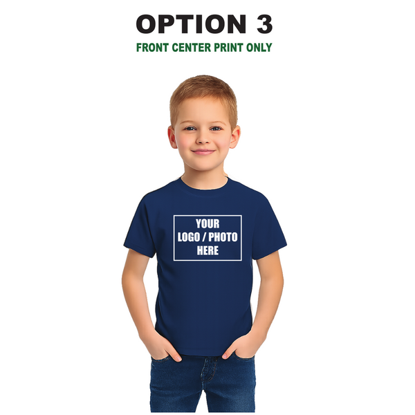Children's Custom Blue T-Shirt – Personalised Logo or Text – Front & Back Print – Proof Before Printing – HTV Print UK