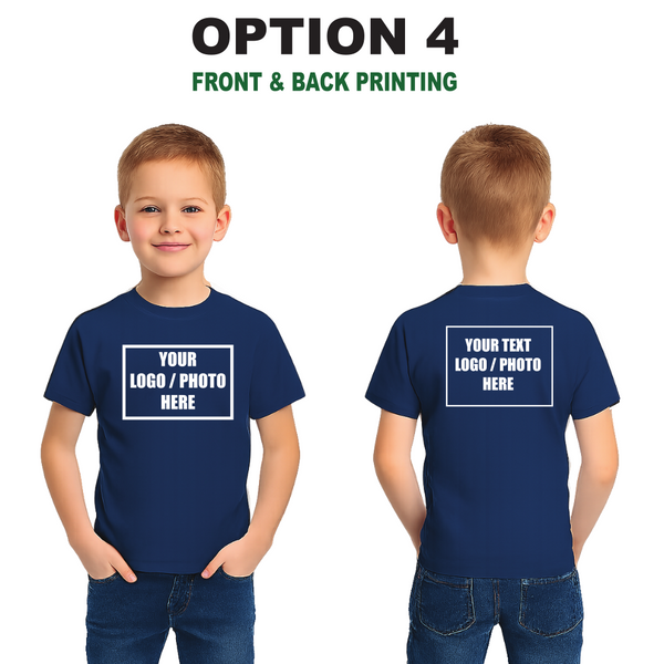 Children's Custom Blue T-Shirt – Personalised Logo or Text – Front & Back Print – Proof Before Printing – HTV Print UK