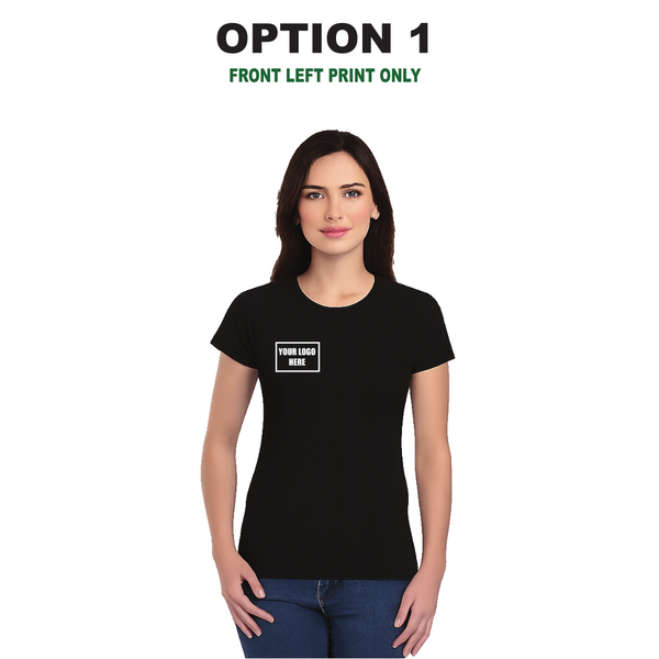 Ladie's Custom Black T-Shirt – Personalised Logo or Text – Front & Back Print – Proof Before Printing – HTV Print UK