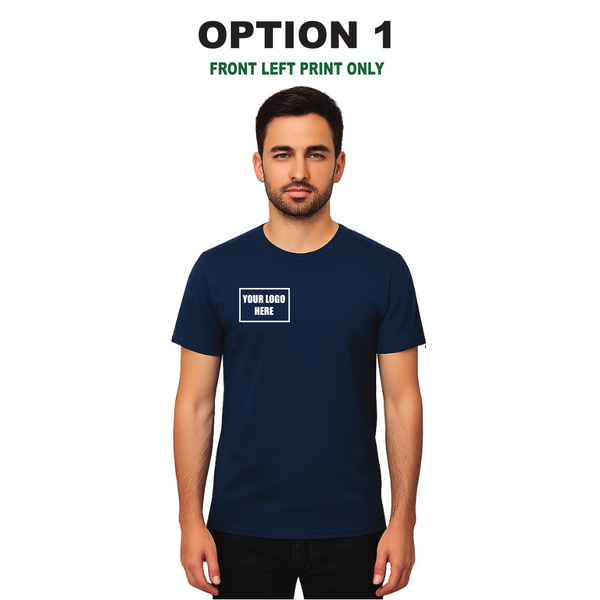 Men’s Custom Navy Blue T-Shirt – Personalised Logo or Text – Front & Back Print – Proof Before Printing – HTV Print UK