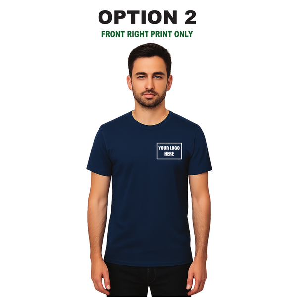 Men’s Custom Navy Blue T-Shirt – Personalised Logo or Text – Front & Back Print – Proof Before Printing – HTV Print UK