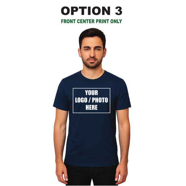 Men’s Custom Navy Blue T-Shirt – Personalised Logo or Text – Front & Back Print – Proof Before Printing – HTV Print UK