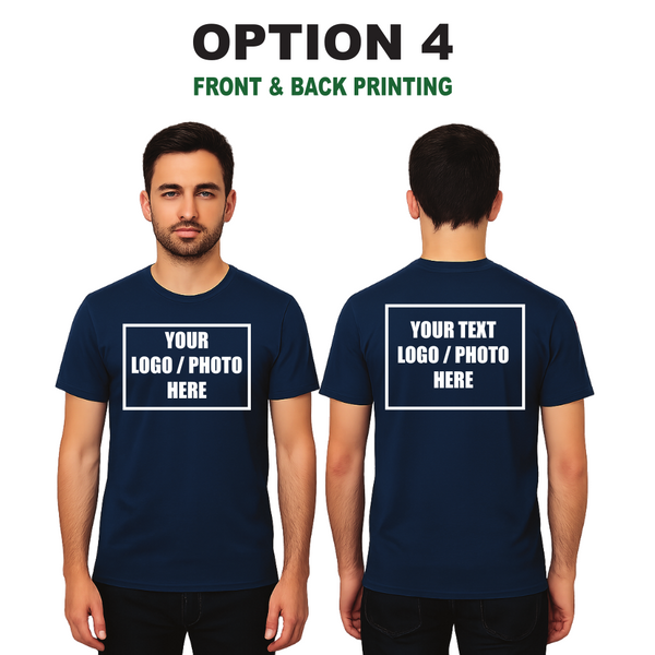 Men’s Custom Navy Blue T-Shirt – Personalised Logo or Text – Front & Back Print – Proof Before Printing – HTV Print UK
