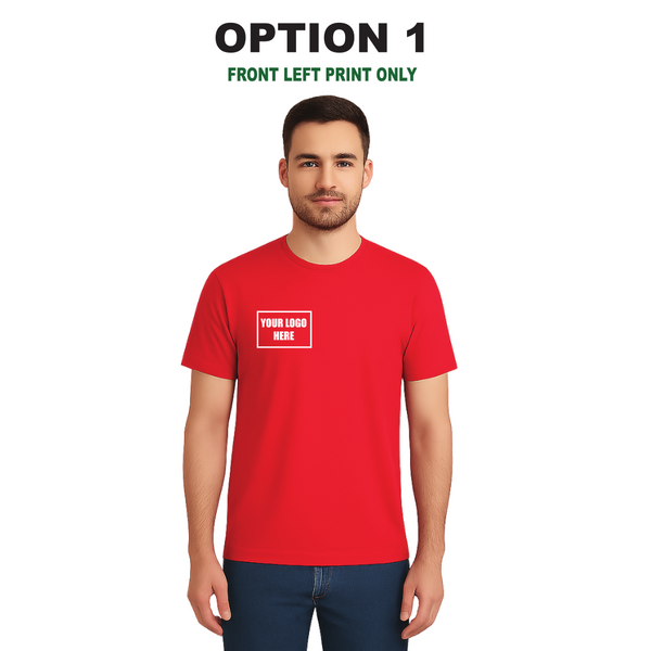 Men’s Custom Red T-Shirt – Personalised Logo or Text – Front & Back Print – Proof Before Printing – HTV Print UK