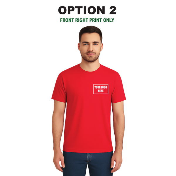 Men’s Custom Red T-Shirt – Personalised Logo or Text – Front & Back Print – Proof Before Printing – HTV Print UK