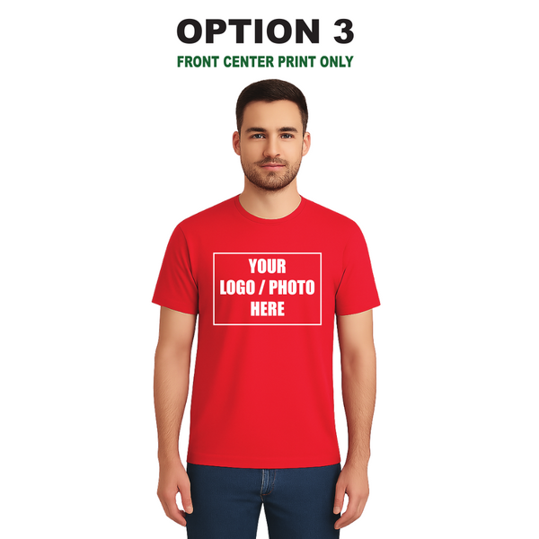 Men’s Custom Red T-Shirt – Personalised Logo or Text – Front & Back Print – Proof Before Printing – HTV Print UK