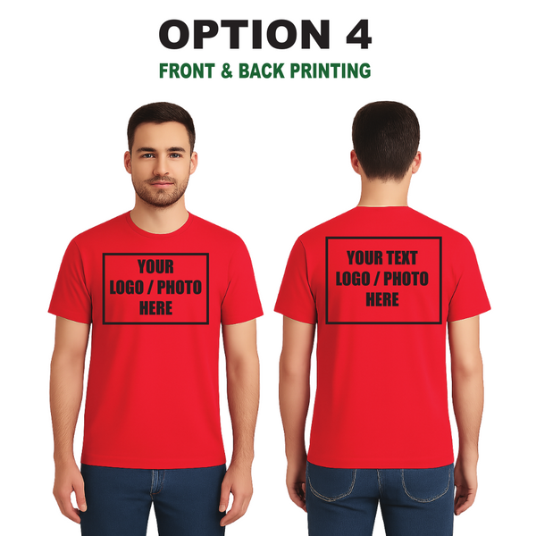 Men’s Custom Red T-Shirt – Personalised Logo or Text – Front & Back Print – Proof Before Printing – HTV Print UK