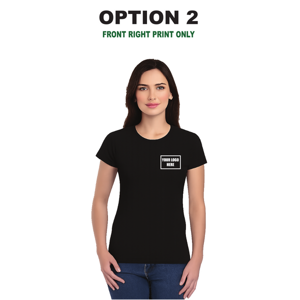 Ladie's Custom Black T-Shirt – Personalised Logo or Text – Front & Back Print – Proof Before Printing – HTV Print UK