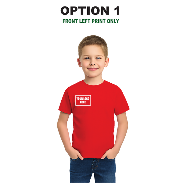 Children's Custom Red T-Shirt – Personalised Logo or Text – Front & Back Print – Proof Before Printing – HTV Print UK