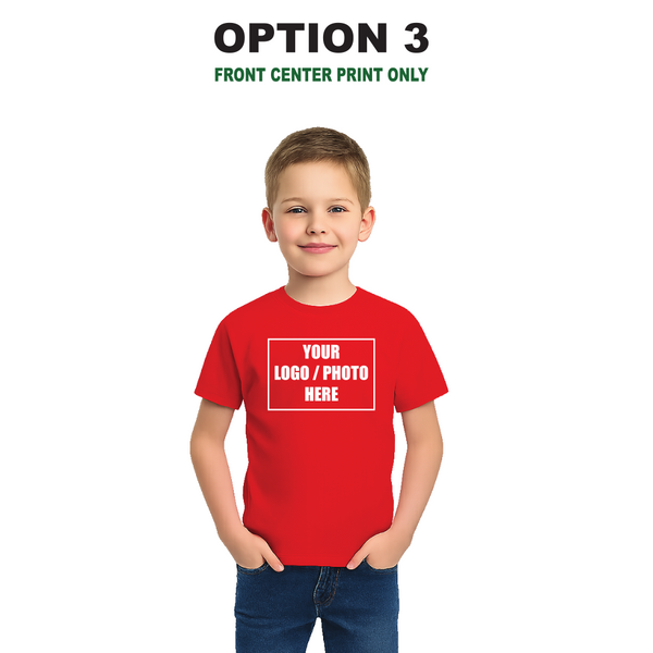 Children's Custom Red T-Shirt – Personalised Logo or Text – Front & Back Print – Proof Before Printing – HTV Print UK