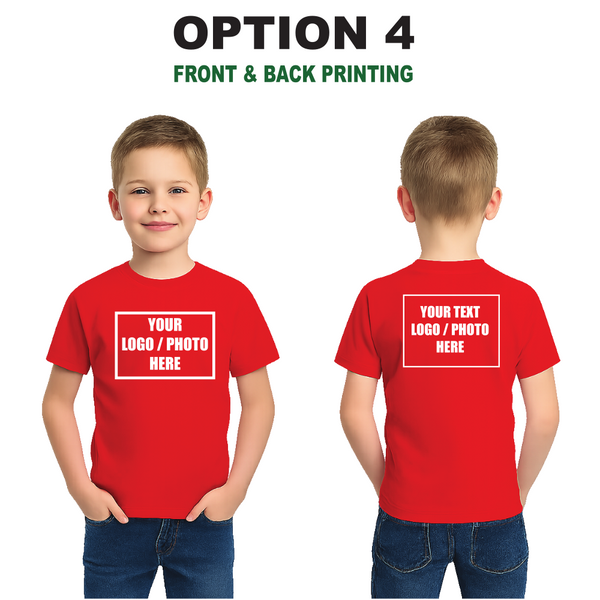 Children's Custom Red T-Shirt – Personalised Logo or Text – Front & Back Print – Proof Before Printing – HTV Print UK
