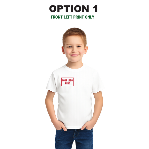 Children's Custom White T-Shirt – Personalised Logo or Text – Front & Back Print – Proof Before Printing – HTV Print UK